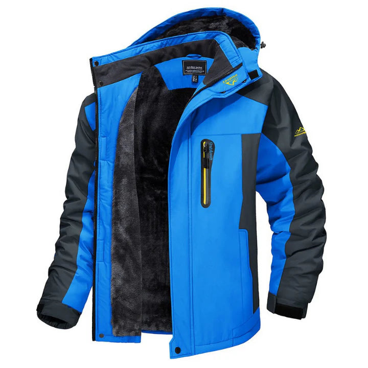 Wasserdichte, isolierte Swisstactix™-Winterjacke für Herren mit verstellbarer Kapuze und robustem Design.