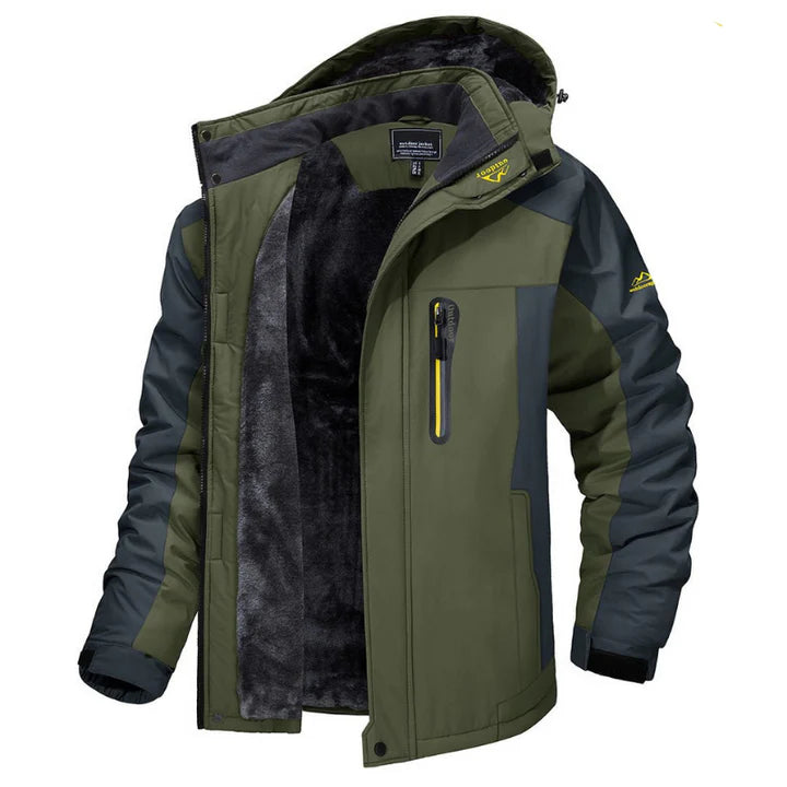 Wasserdichte, isolierte Swisstactix™-Winterjacke für Herren mit verstellbarer Kapuze und robustem Design.